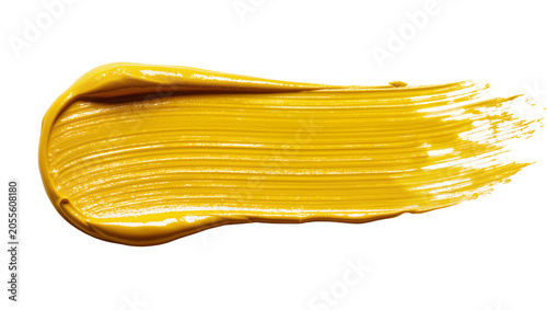 Εκτύπωση καμβά Thick yellow oil paint brush stroke, isolated on transparent background
