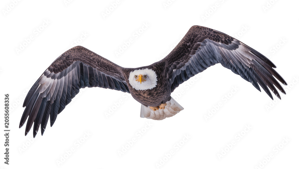 Fototapeta premium Majestic bald eagle with outstretched wings, isolated on transparent background