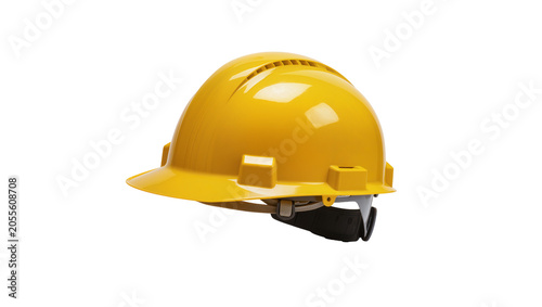Obraz na plátně Yellow hard hat with ventilation slots, isolated on transparent background