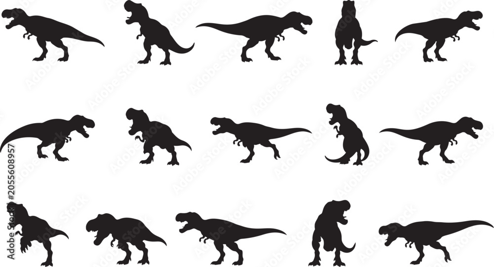 Obraz premium Collection of dinosaur silhouettes in different species and standing poses