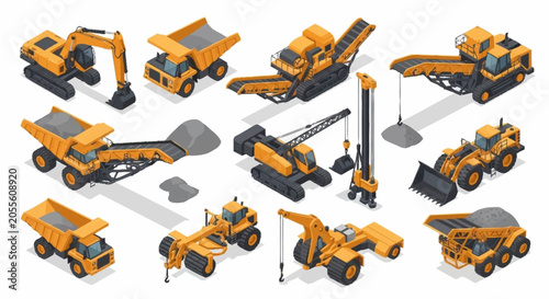 Tableau sur toile Collection of Isometric Construction Vehicles and Heavy Machinery