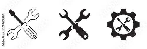 Foto Maintenance service icon set, crossed wrench screwdriver and gear tools symbols
