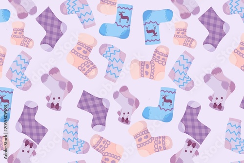 Colorful winter boots and mittens pattern on white background seasonal textile design