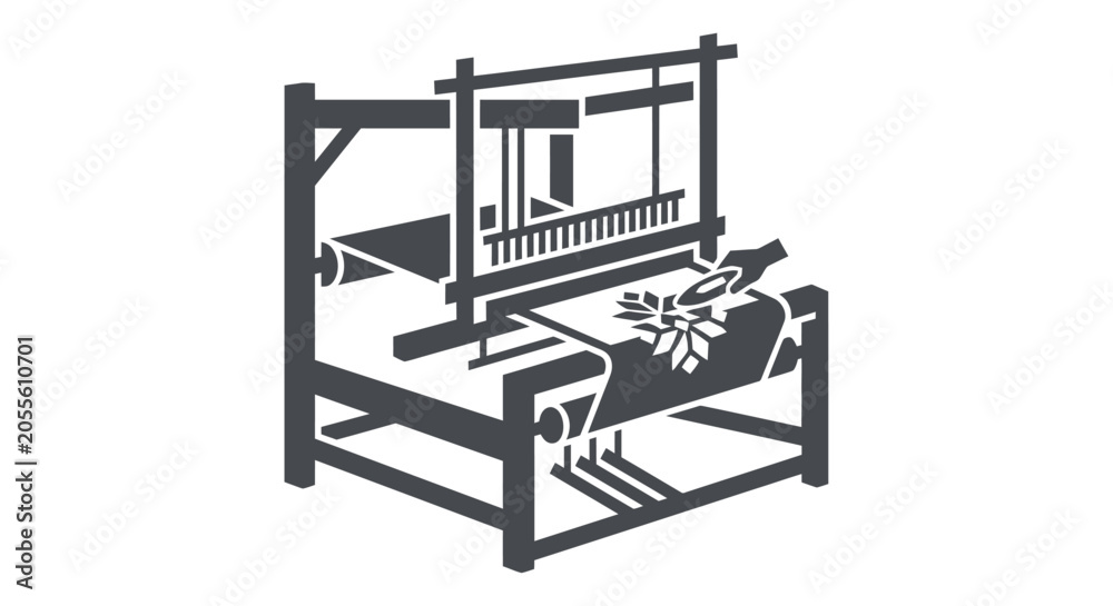 Fototapeta premium Vintage weaving loom silhouette against a white background