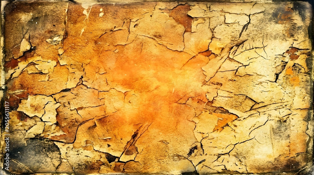 Naklejka premium Distressed parchment texture with cracked surface and golden tones