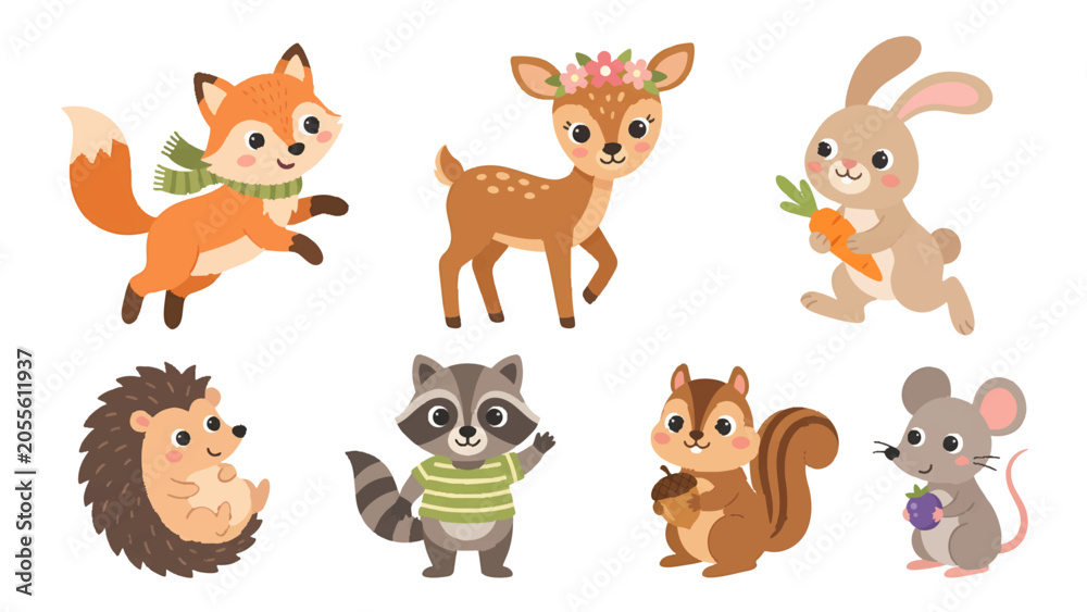 Obraz premium Premium Woodland Nursery Illustration Bundle for Baby Products, Children's Branding and Educational Design Vector Pack