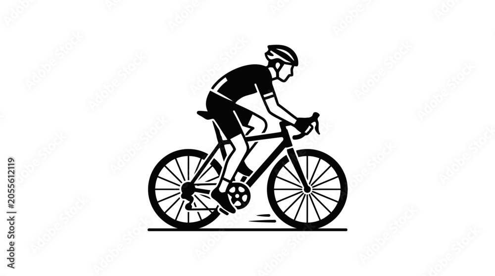 Fototapeta premium Cyclist Riding Bicycle Icon Silhouette - Black and White Vector Art