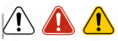 Картината върху платно Warning triangle icon set illustration, red yellow and black exclamation caution signs for hazard alert, safety notice, risk prevention, emergency symbol