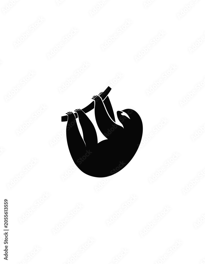 Obraz premium Sloth hanging from tree branch in minimalist black silhouette 