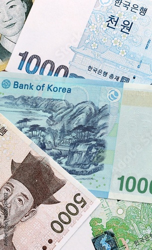 Εκτύπωση καμβά South Korean won money banknotes pile on table