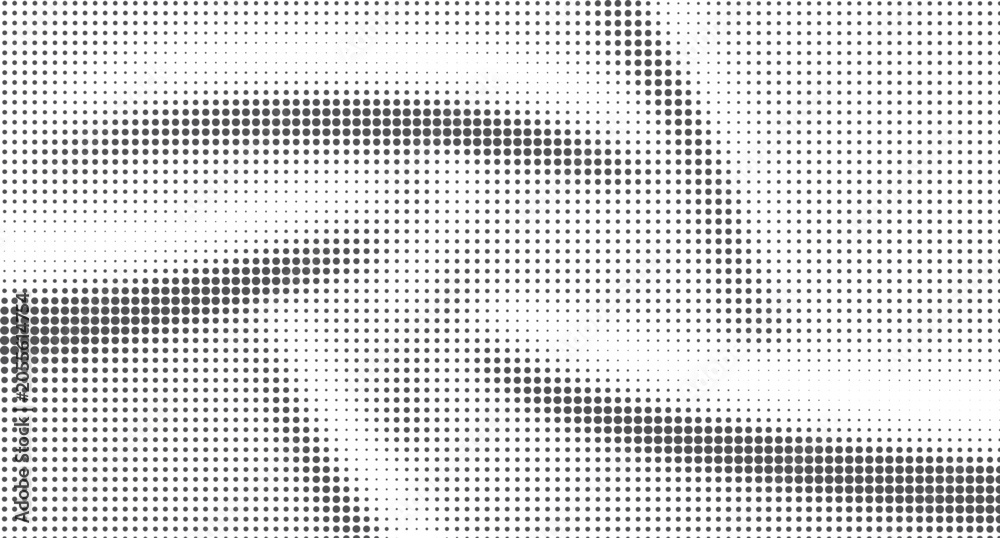 Fototapeta premium Halftone crumpled paper texture with black a dotted, rough, and wrinkled surface. Wite creased sheet background in comic pop-art style, featuring grainy folds and gritty distressed details.