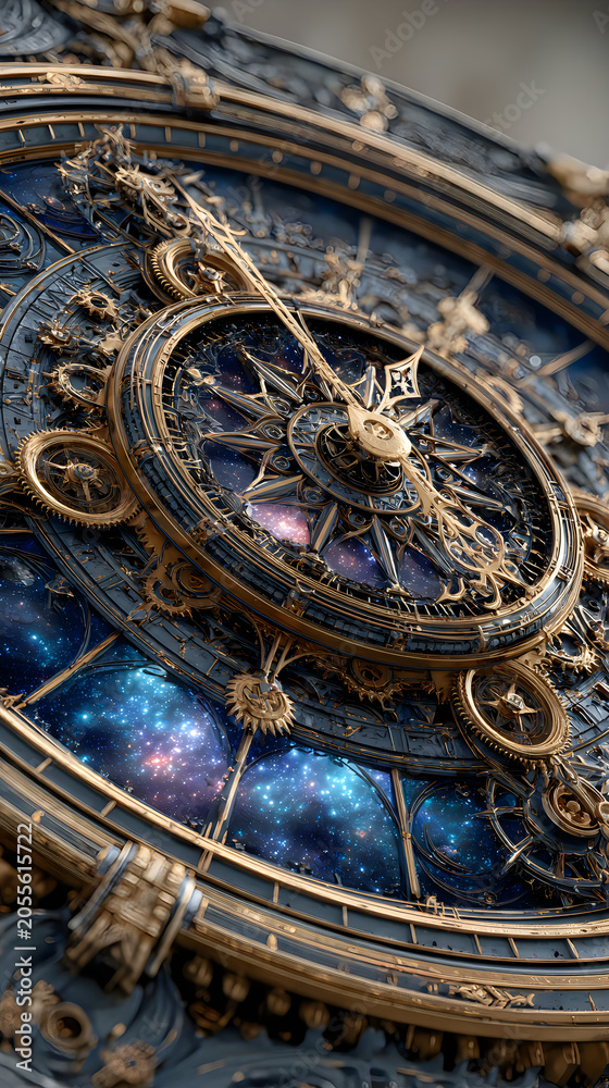 Obraz premium Fantasy cosmic compass golden clockwork celestial navigation artistic Wallpapers