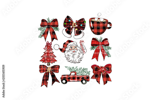 Red Buffalo Plaid Christmas Elements Collage Sublimation Design