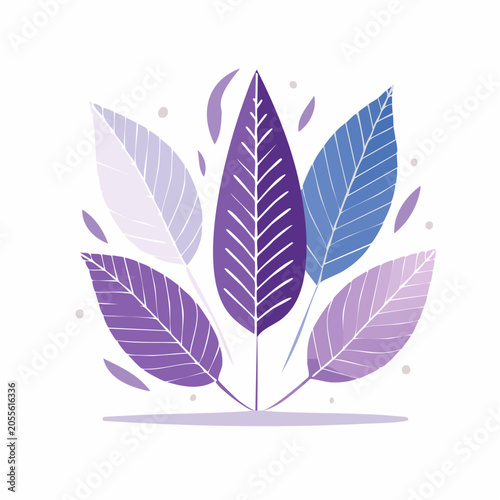 Abstract illustration of purple and blue leaves with gradient effect