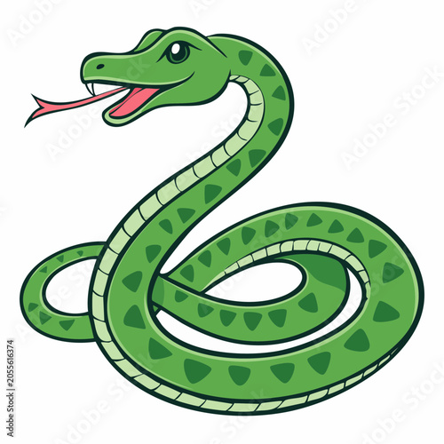 Cartoon Green Snake with Forked Tongue