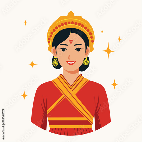 Illustration of a Woman in Traditional Vietnamese Ao Dai