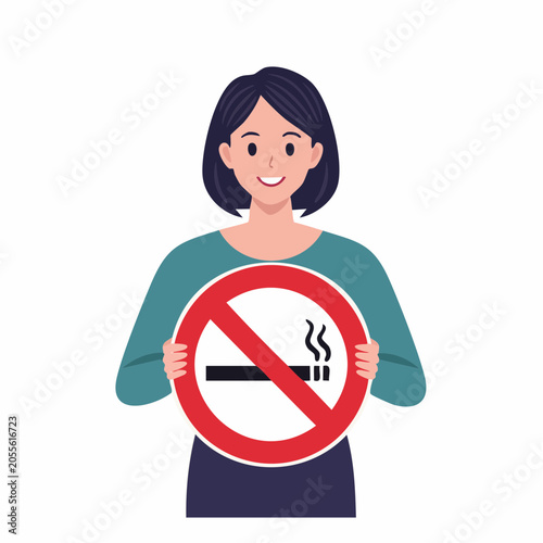 Woman holding a no smoking sign