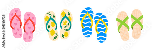 Εκτύπωση καμβά Summer beach flip flops sandals collection colorful tropical holiday footwear wi