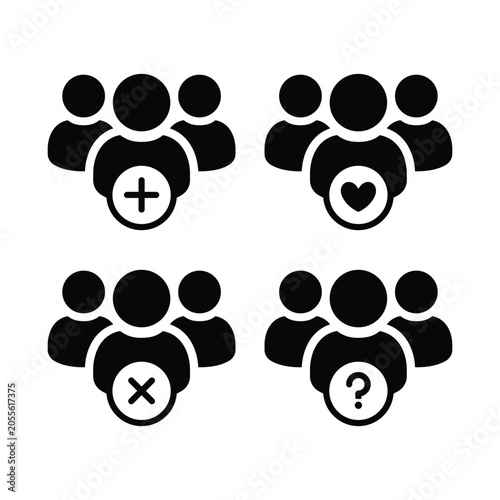 Business Team Management Glyph Icon Set with Add Friend Favorite Member Block User and Question Mark Support Vector Illustration