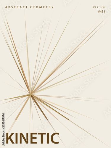 Geometric abstract background, kinetic style, gold lines, beige texture, vector design element