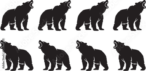 Fotografie Fierce roaring grizzly bears standing powerful silhouettes