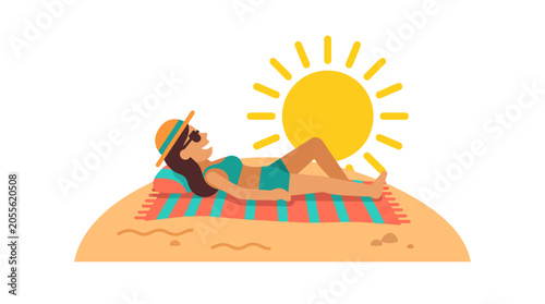 Quadro su tela Woman sunbathing on beach towel under a bright sun.