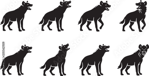 Konstfotografi Hyenas walking and standing in savanna landscape wildlife silhouettes