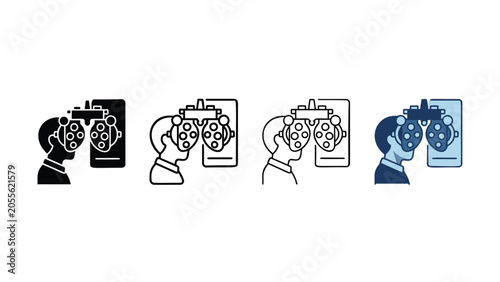 Canvas Print Four different graphic styles illustrate a person undergoing an eye examination