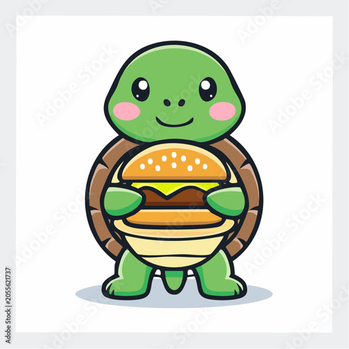 Cute Turtle Holding a Burger