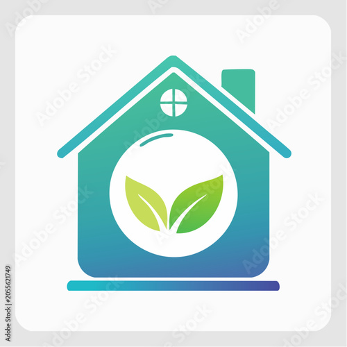 Eco-friendly house logo with green leaves
