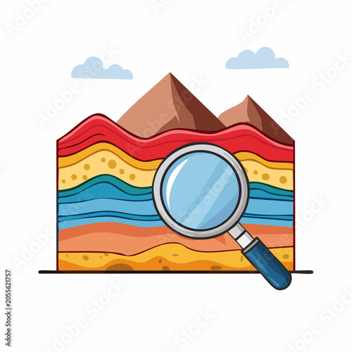 Geological Layers and Magnifying Glass Illustration