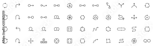 Принти на полотні Set of various black line arrow and cycle icons representing directions, rotatio