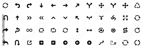 Canvastavla Set of black arrow icons and directional symbols isolated on transparent backgro