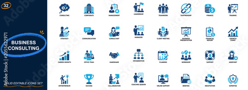 Konstfotografi Business consulting icon set for corporate management and advisory services
