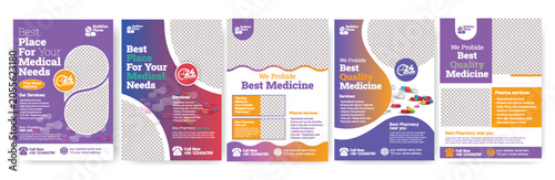 Photos Set of Creative Medical Clinic and Pharmacy Advertising Flyer poster Bundle, Edi