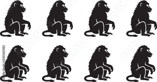 Canvas Print Wild baboons sitting in profile safari monkeys black silhouettes