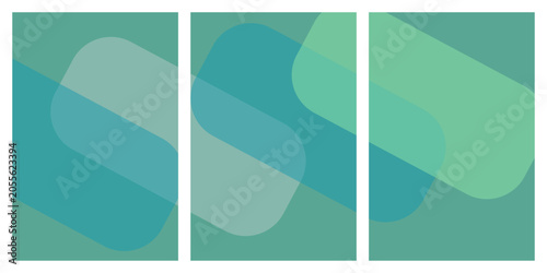 Bild auf Leinwand Abstract triptych with flowing teal and green shapes