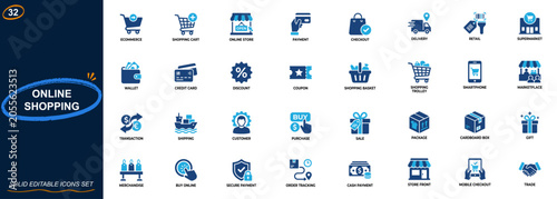 Photos Online shopping and ecommerce icon set for retail stores and digital marketplaces
