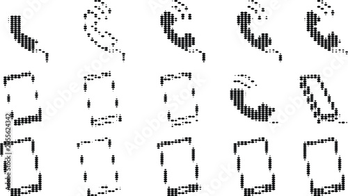 Retro halftone telephone and smartphone communication icons for modern mobile application interface and web development.