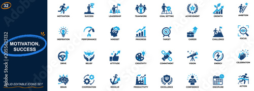 Fotografie Motivation and success icon set for mindset and performance