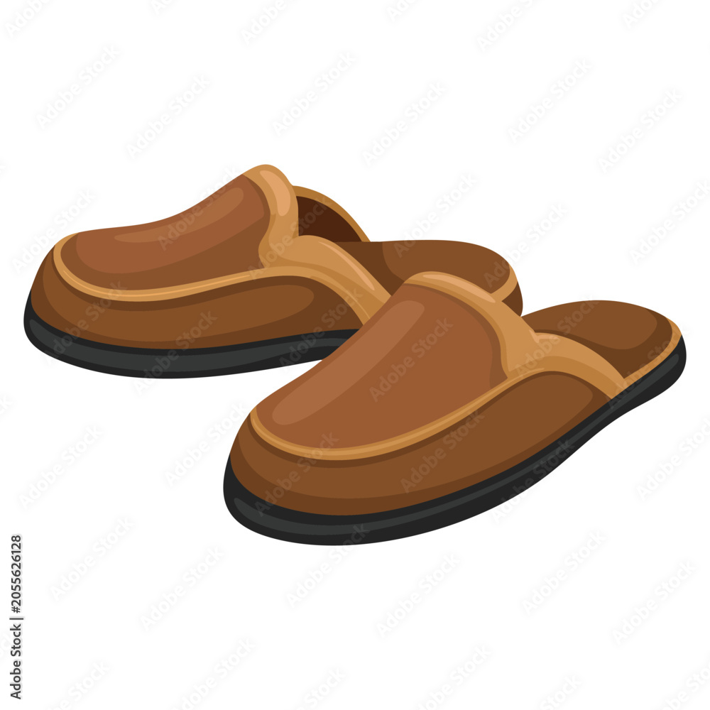 Fototapeta premium Soft fabric man home slippers in vector illustration style. Ideal for comfortable indoor footwear, relaxation and household themed designs.