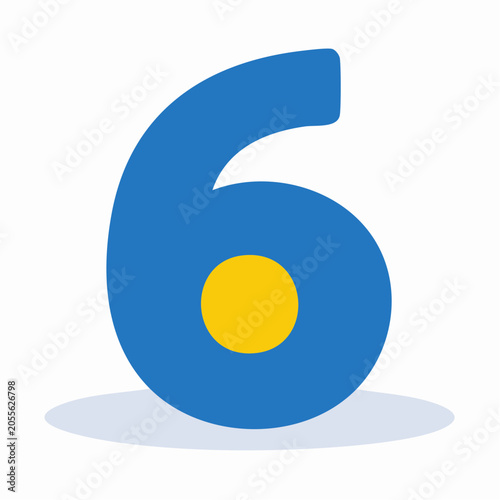 Blue Number 6 with Yellow Dot