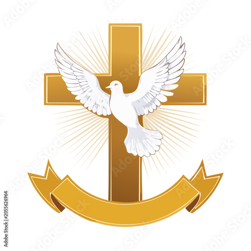 Golden Cross with Dove and Ribbon