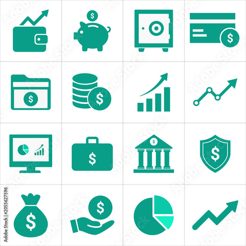 Green Finance and Banking Icons Set – Investment, Savings, and Financial Growth Vector Collection