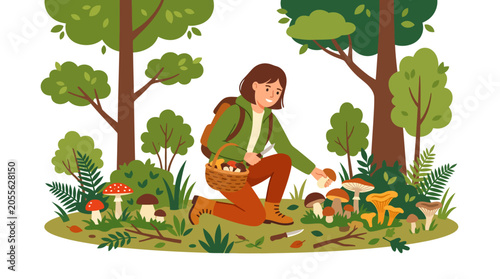 Canvastavla Woman foraging for wild mushrooms in a forest.