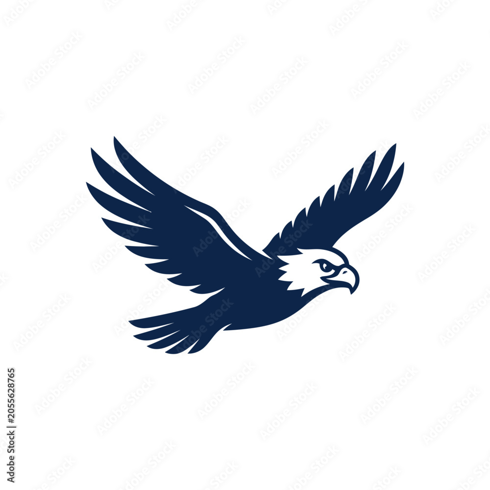 Fototapeta premium Bald eagle soaring in flight vector silhouette logo.