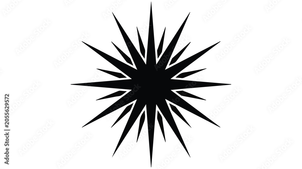 Fototapeta premium Modern abstract black starburst explosion shape graphic design element on white background for creative digital art projects