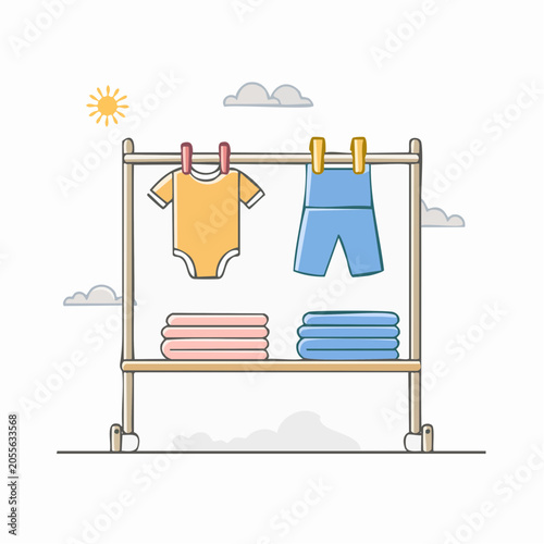 Baby Clothes Drying on Rack Under Sun