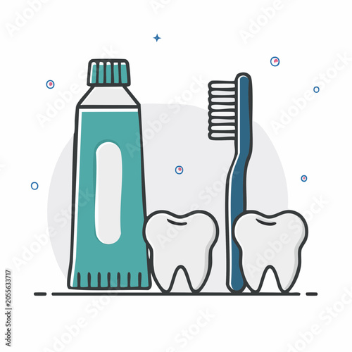 Dental Hygiene Illustration: Toothbrush, Toothpaste, and Teeth