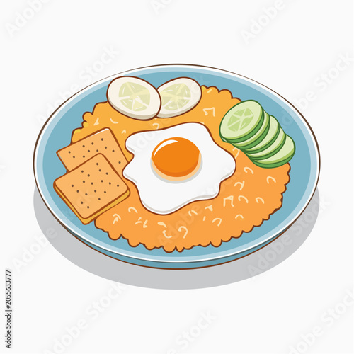 Nasi Goreng with Fried Egg and Cucumber Slices